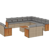14-tlg. Garten-Sofagarnitur mit Kissen Beige Poly Rattan
