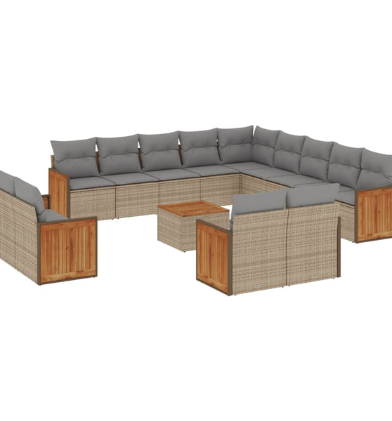 14-tlg. Garten-Sofagarnitur mit Kissen Beige Poly Rattan