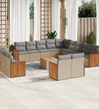 14-tlg. Garten-Sofagarnitur mit Kissen Beige Poly Rattan