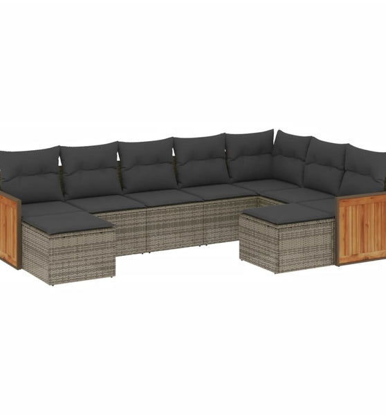 9-tlg. Garten-Sofagarnitur mit Kissen Grau Poly Rattan