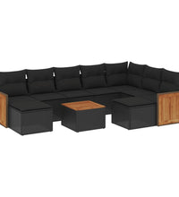 10-tlg. Garten-Sofagarnitur mit Kissen Schwarz Poly Rattan