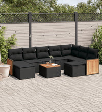 10-tlg. Garten-Sofagarnitur mit Kissen Schwarz Poly Rattan