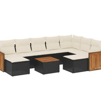 10-tlg. Garten-Sofagarnitur mit Kissen Schwarz Poly Rattan