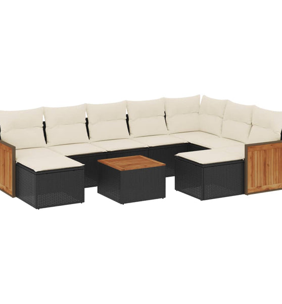 10-tlg. Garten-Sofagarnitur mit Kissen Schwarz Poly Rattan
