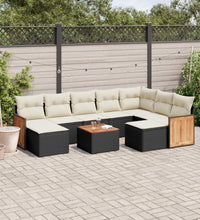 10-tlg. Garten-Sofagarnitur mit Kissen Schwarz Poly Rattan