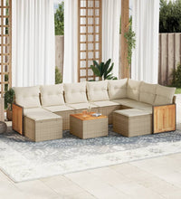 10-tlg. Garten-Sofagarnitur mit Kissen Beige Poly Rattan