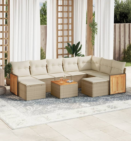 10-tlg. Garten-Sofagarnitur mit Kissen Beige Poly Rattan