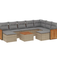 10-tlg. Garten-Sofagarnitur mit Kissen Beige Poly Rattan
