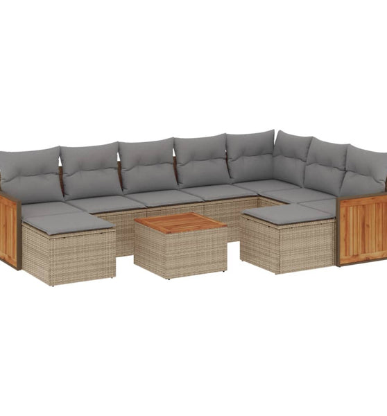 10-tlg. Garten-Sofagarnitur mit Kissen Beige Poly Rattan
