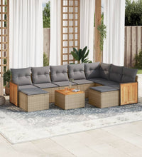 10-tlg. Garten-Sofagarnitur mit Kissen Beige Poly Rattan