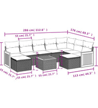 10-tlg. Garten-Sofagarnitur mit Kissen Grau Poly Rattan