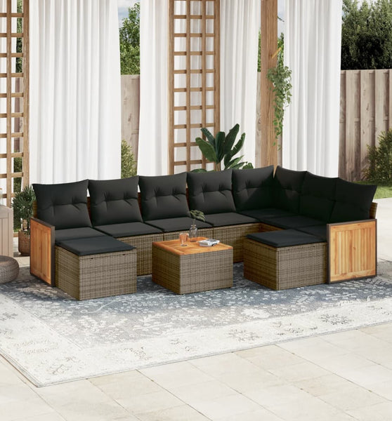 10-tlg. Garten-Sofagarnitur mit Kissen Grau Poly Rattan