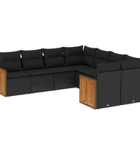 8-tlg. Garten-Sofagarnitur mit Kissen Schwarz Poly Rattan