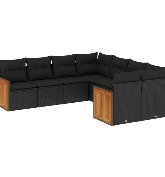 8-tlg. Garten-Sofagarnitur mit Kissen Schwarz Poly Rattan