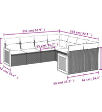 8-tlg. Garten-Sofagarnitur mit Kissen Schwarz Poly Rattan