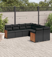 8-tlg. Garten-Sofagarnitur mit Kissen Schwarz Poly Rattan