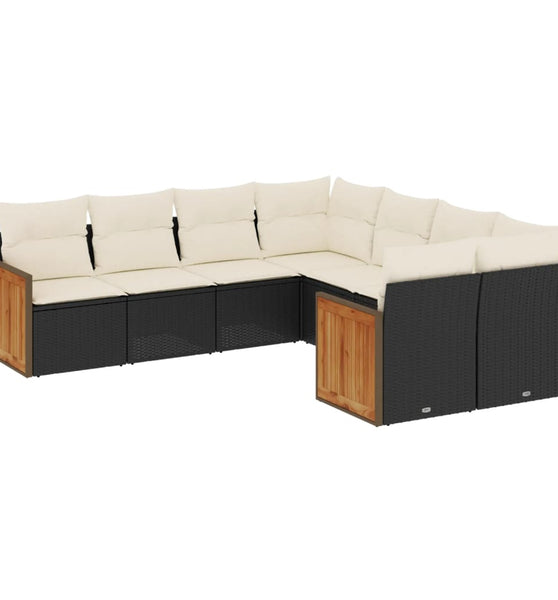 8-tlg. Garten-Sofagarnitur mit Kissen Schwarz Poly Rattan