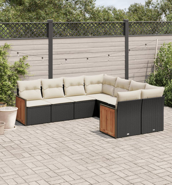 8-tlg. Garten-Sofagarnitur mit Kissen Schwarz Poly Rattan