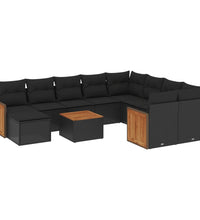 11-tlg. Garten-Sofagarnitur mit Kissen Schwarz Poly Rattan