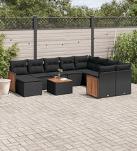 11-tlg. Garten-Sofagarnitur mit Kissen Schwarz Poly Rattan