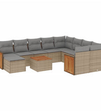 11-tlg. Garten-Sofagarnitur mit Kissen Beige Poly Rattan