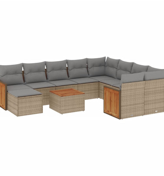 11-tlg. Garten-Sofagarnitur mit Kissen Beige Poly Rattan