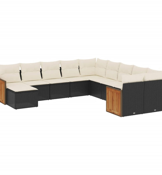 11-tlg. Garten-Sofagarnitur mit Kissen Schwarz Poly Rattan