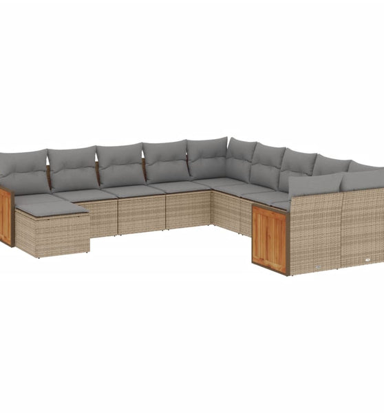 11-tlg. Garten-Sofagarnitur mit Kissen Beige Poly Rattan