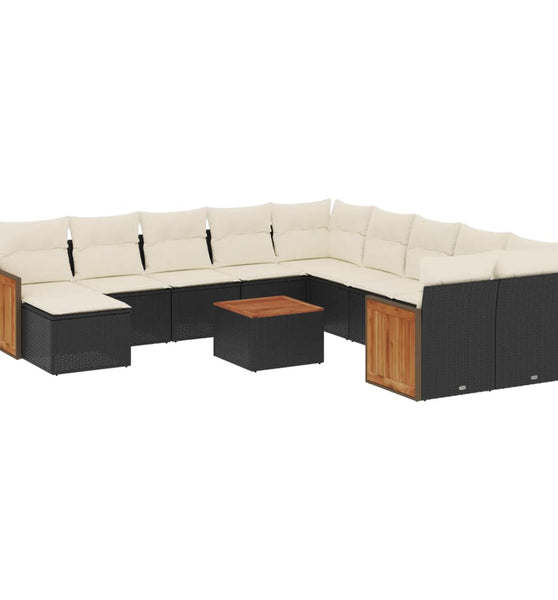 12-tlg. Garten-Sofagarnitur mit Kissen Schwarz Poly Rattan