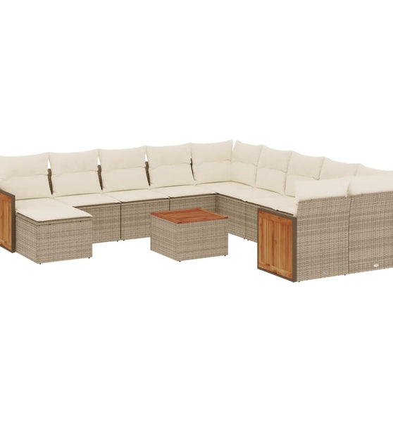 12-tlg. Garten-Sofagarnitur mit Kissen Beige Poly Rattan