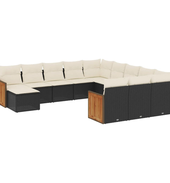 12-tlg. Garten-Sofagarnitur mit Kissen Schwarz Poly Rattan