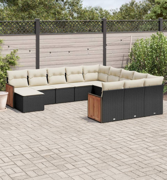 12-tlg. Garten-Sofagarnitur mit Kissen Schwarz Poly Rattan