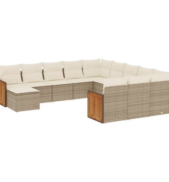 12-tlg. Garten-Sofagarnitur mit Kissen Beige Poly Rattan
