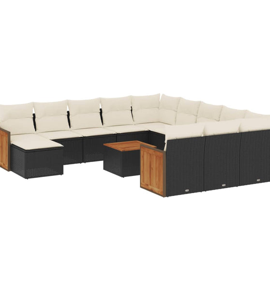 13-tlg. Garten-Sofagarnitur mit Kissen Schwarz Poly Rattan