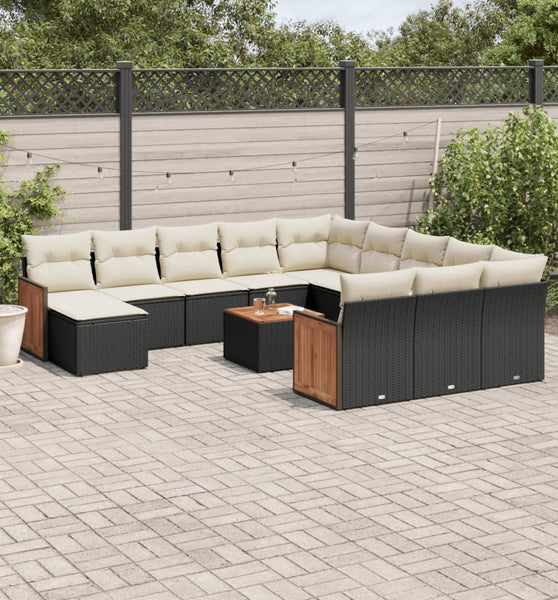 13-tlg. Garten-Sofagarnitur mit Kissen Schwarz Poly Rattan