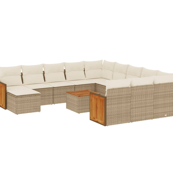 13-tlg. Garten-Sofagarnitur mit Kissen Beige Poly Rattan