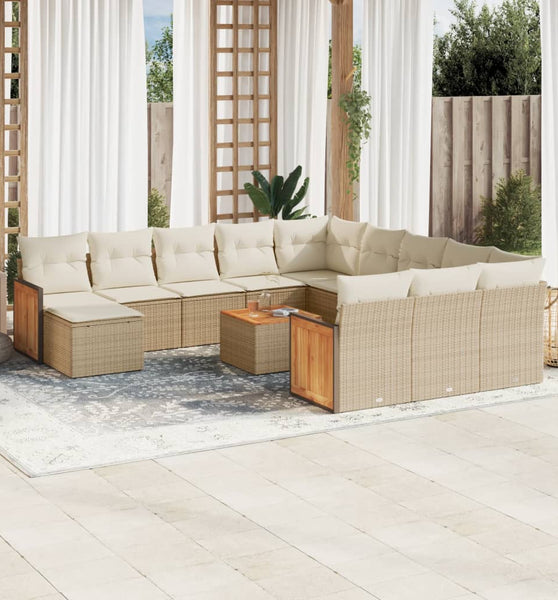 13-tlg. Garten-Sofagarnitur mit Kissen Beige Poly Rattan