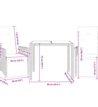 3-tlg. Garten-Bistro-Set mit Kissen Grau Poly Rattan