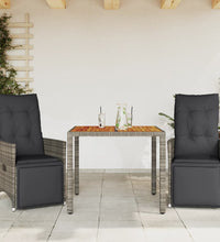 3-tlg. Garten-Bistro-Set mit Kissen Grau Poly Rattan