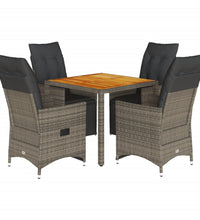 5-tlg. Garten-Bistro-Set mit Kissen Grau Poly Rattan