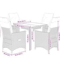 5-tlg. Garten-Bistro-Set mit Kissen Grau Poly Rattan