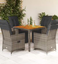 5-tlg. Garten-Bistro-Set mit Kissen Grau Poly Rattan