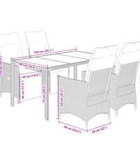 5-tlg. Garten-Bistro-Set mit Kissen Grau Poly Rattan