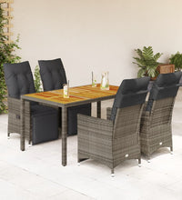 5-tlg. Garten-Bistro-Set mit Kissen Grau Poly Rattan