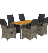 7-tlg. Garten-Bistro-Set mit Kissen Grau Poly Rattan