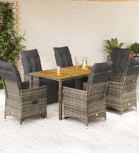 7-tlg. Garten-Bistro-Set mit Kissen Grau Poly Rattan