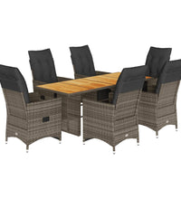 7-tlg. Garten-Bistro-Set mit Kissen Grau Poly Rattan