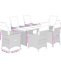 7-tlg. Garten-Bistro-Set mit Kissen Grau Poly Rattan