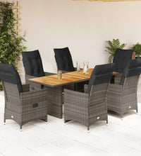 7-tlg. Garten-Bistro-Set mit Kissen Grau Poly Rattan