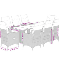 9-tlg. Garten-Bistro-Set mit Kissen Grau Poly Rattan